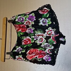 Victoria's Secret gold label black floral satin short size small